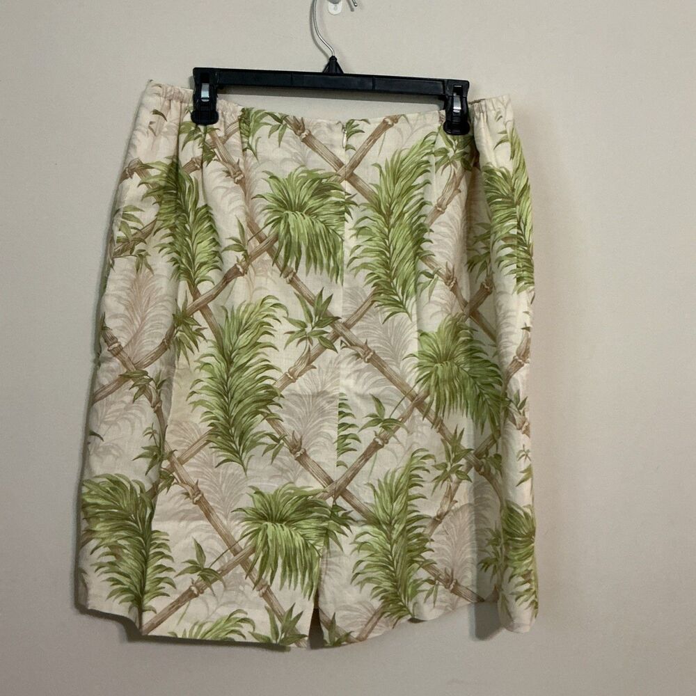 VTG Talbots Linen Tropical Bamboo Palm Leaf Lattice Pencil Skirt Cream Green 16W - Picture 3 of 7